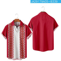 Summer Stripes Floral 3D Printed Short Sleeve Fashion Polo Collar Men's Pocket Shirt
