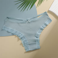 Threaded Cotton Cute Bowknot Low Waist Lace Edge Women's Underwear