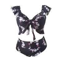 Printing Cover Pleating Ruffled Swimsuit