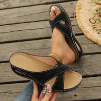 Casual And Comfortable Cross-strap Wedge Sandals One Size Fits All