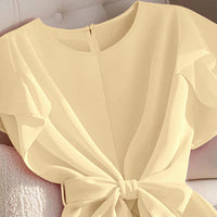 Women's Elegant Short-sleeved Thin Shirt Lace-up Pullover