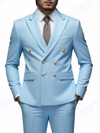 Business Non-Iron Two-Piece Suit With Double-Breasted Gold Buttons