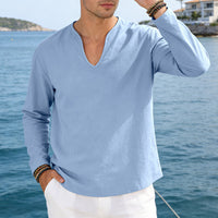 Men's V-Neck Plus-Size Long-Sleeve T-Shirt