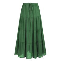 High-waisted Elastic-waist Tie-closure Loose-fit Patchwork Skirt
