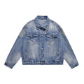 Spring And Autumn Denim Jacket Men's Washed Wear-White Ripped