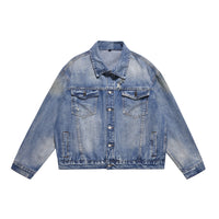 Spring And Autumn Denim Jacket Men's Washed Wear-White Ripped