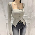 JY23617 Summer Fashion Button Waist All-match Top