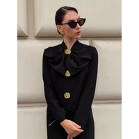 V-neck Bow-Knot Long-Sleeve Dress Womens Fashionable Defined Waist