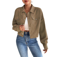 Casual Polo Collar Corduroy Jacket Single-breasted Short Coat