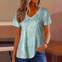Women's Printed V-Neck Short-Sleeve Top