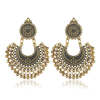 Retro Tassel Bohemian Ethnic Carved Flower Semicircle Bell Earrings