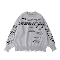 High Street Racing Retro Broken Design Round Neck Sweater