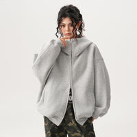 Womens Relaxed-fit American-style Hooded Cardigan With A Stand-up Collar