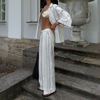 Three-quarter Sleeve Cardigan Top And Loose Wide-leg Pants Two-piece Set