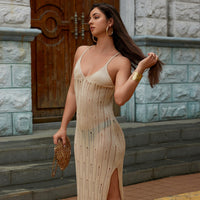 Backless Beach Cutout Side-Slit Knitted Slip Dress