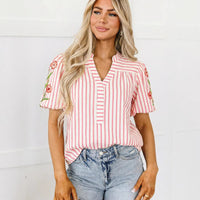 Women's Loose-Fit Fashionable V-Neck Striped Top