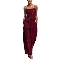 Gold-buckle Decorated Camisole And Pants Set