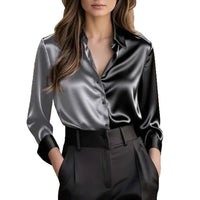 Elegant And Fashionable Double-tone Lapel Button-up Shirt For Women
