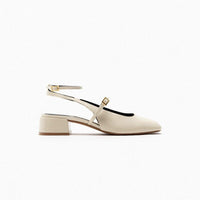 Women's Patent Leather Block Heel Open Back Square Toe Flat Sandals