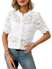 European And American Summer Lace Short Sleeve Casual Button Shirt