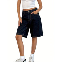 Womens Light Blue Denim Knee-Length Shorts