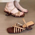 Retro Vacation Style Woven Hollow Wedge Heel Slide Sandals For Women, Open Toe Square Toe Single Strap Roman Sandals Outdoor Wear