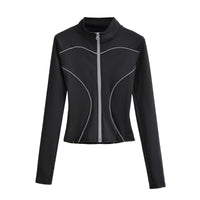 Yoga Half Turtleneck Zipper Cardigan Reflective Stripe Tight Short T-shirt