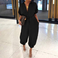 Women's Retro Short Sleeve Button Jumpsuit