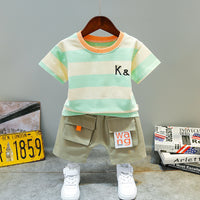 Boys' And Girls' KK Striped Short-sleeved Two-piece Children's Suit