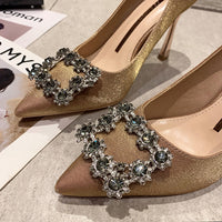 Rhinestone Stiletto Women's Shoes Net Red Satin Slim