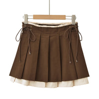 New Women's Pleated Skirt Side Drawstring Contrast Skirt
