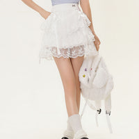 French Retro White Sweet Lace Pleated Skirt