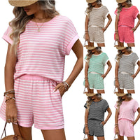 Fashionable Casual Two-piece Set Short-sleeve Top And Shorts