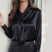 Autumn Solid Color Fashion Design Sense Streamer Long Sleeve Shirt Women's Clothing