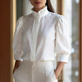 Minimalist Figure-flattering Versatile Stand-collar Blouse For Women