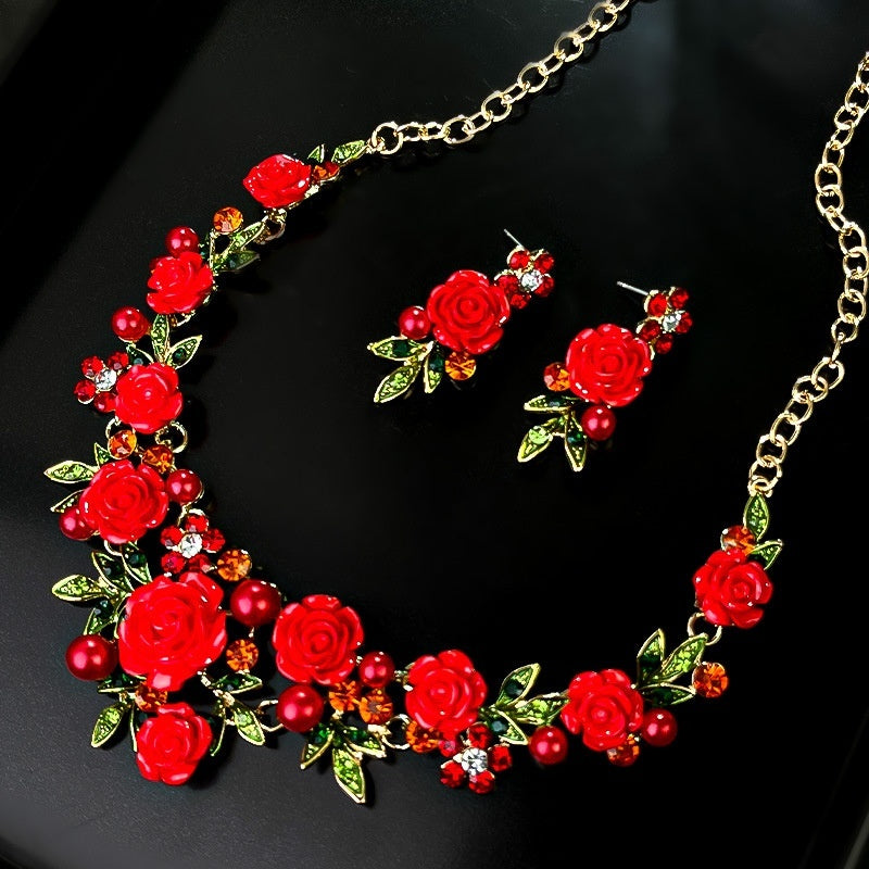 Camellia Suit Three-dimensional Flower Earrings Necklace