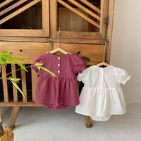 Infants And Children Baby Girls Lace Bubble Short-sleeved Jumpsuit