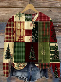 Womens Casual Christmas-Print Crew-Neck Sweatshirt