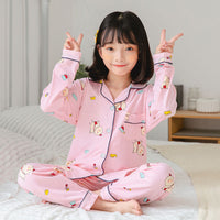 Cute Cartoon Boys And Girls Lapel Pajamas Set