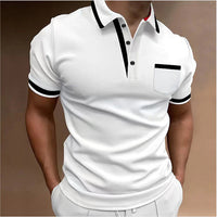 Men's Casual Square Collar Double Buckle Printed Short Sleeve