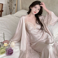 Suspender Pajamas Women's Ice Silk Padded Nightdress Two-piece Set