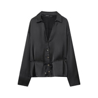 Women's Stylish Thin Waist Belt Silk-Satin Texture Shirt