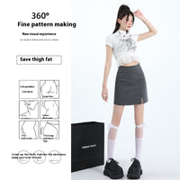High Waist Anti-exposure-word Slit Sheath Skirt Gray Skirt