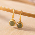 Sterling Silver Gold Plated Hetian Jade Exquisite Earrings Simple Fashion Gold Earrings