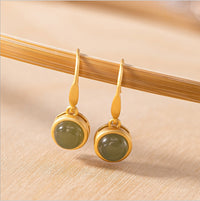 Sterling Silver Gold Plated Hetian Jade Exquisite Earrings Simple Fashion Gold Earrings