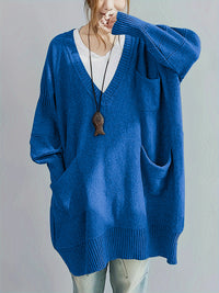Loose-fitting V-neck Long Sleeves Outerwear Sweater