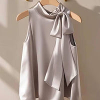 French-style Slightly Mature Niche Purple Bow-tie Blouse