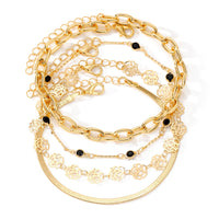 Snake Chain Rose Black Diamond Anklet 4-piece Set