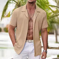 Men's New Summer Stripes Suit Collar Short Sleeve Shirt