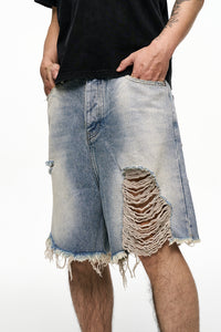 Retro Washed Old Men's Baggy Denim Shorts